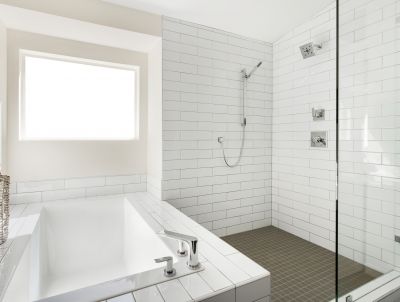 Modern Walk-in Shower with Large Tile Patterns